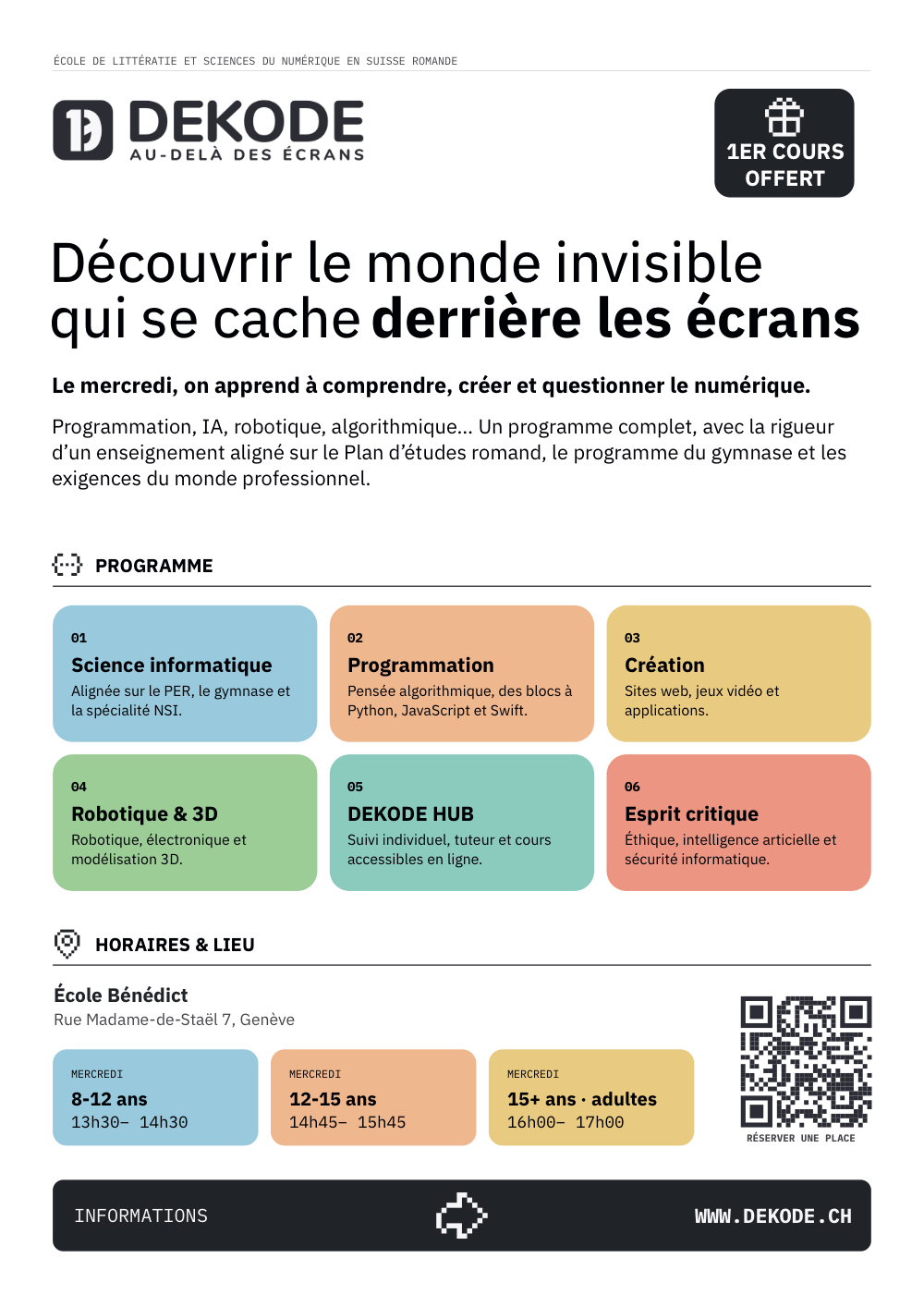 Flyer des ateliers DEKODE du mercredi à Genève